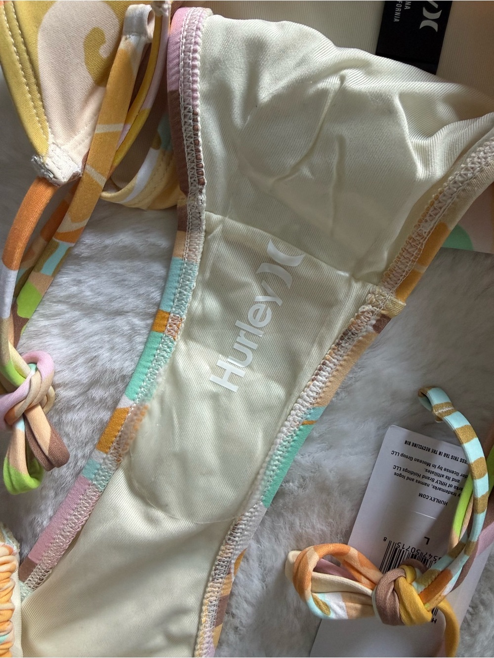 NWT Hurley Pastel Pink Multi-Print Tie-Side Bikini Set - Picture 7 of 8